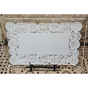 MCM Set of 7 Vintage Two's Company Plastic Snack Trays Reverse Painted Doilies